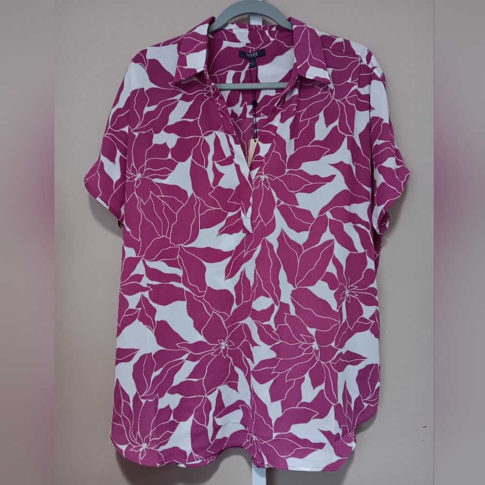 NYDJ Women's (Size L) Adonia Short Sleeve Becky Blouse (NWT)